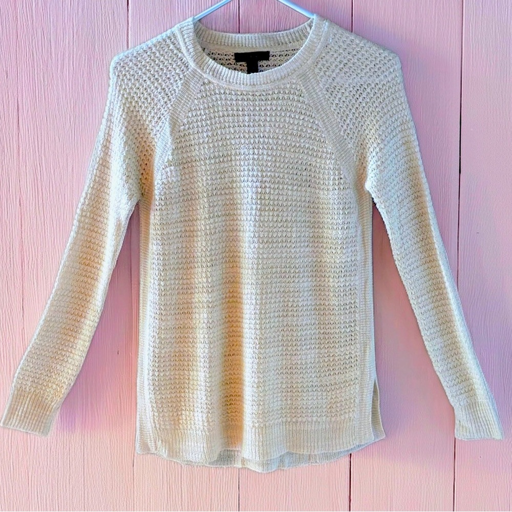 J.Crew Women’s Crewneck Pointelle Knit Sweater Size XS Ivory Cream.
